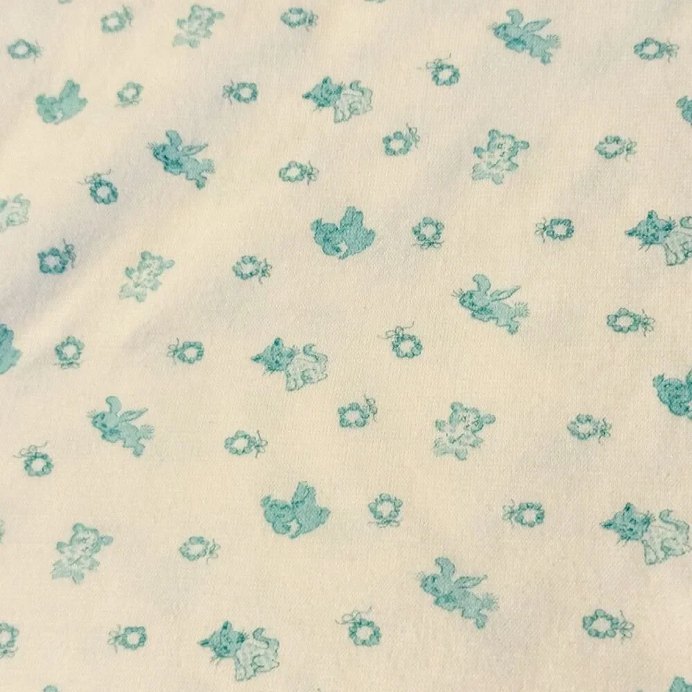 Carters Vtg Baby Blanket Cotton 2 Ply Cats Dogs Bunnies + Terry Burp Cloth Lovey